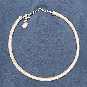 Silver Choker Necklace Flat Snake Band No Tarnish 16”-18” Long